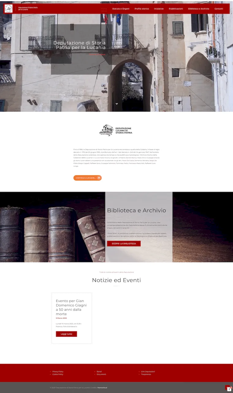 Screen del sito Deputazione di storia patria per la Lucania